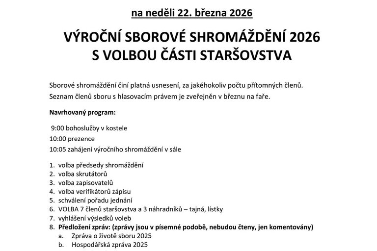 výroční shromáždění s volbou staršovstva
